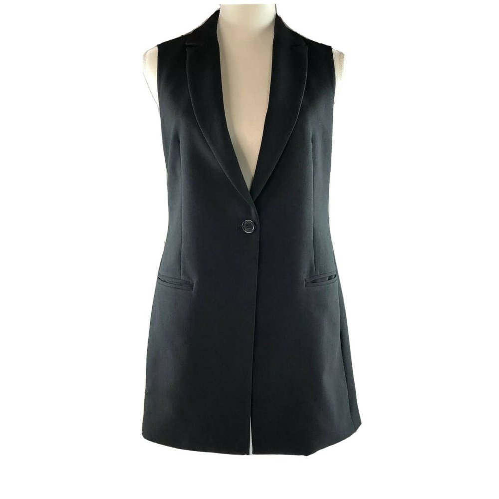 Cynthia Rowley Womens Long Vest Black V-Neck